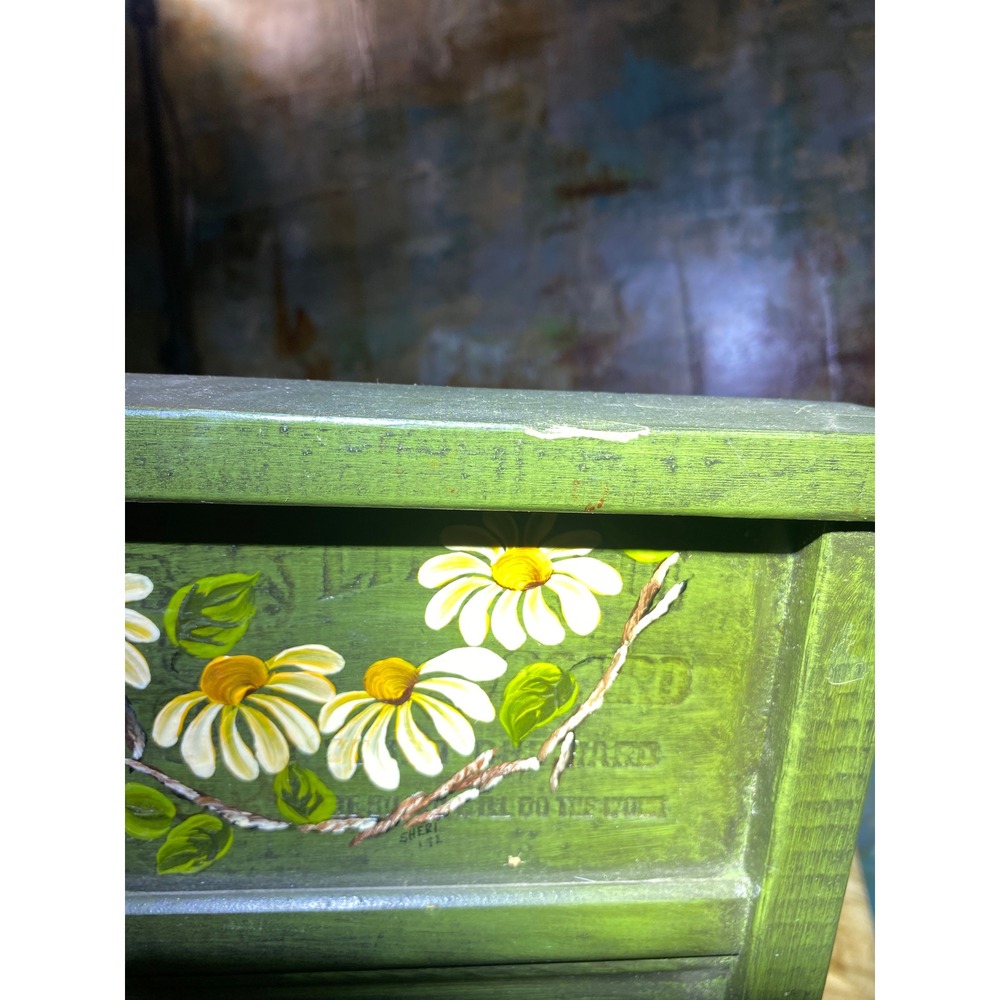 Vintage Hand Painted Daisy Floral Wooden Washboard Green Rustic Farmhouse Decor - Picture 4 of 4